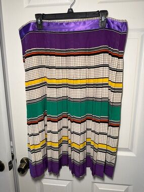 Vintage 100% Silk Pleated Skirt Bold Geometric Colorblock Size 6 Statement